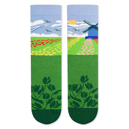 Arty socks with Tulips and Mills - Green